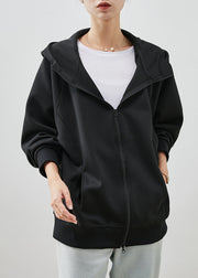 Black Cotton Loose Sweatshirt Coats Hooded Spring