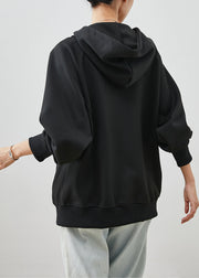 Black Cotton Loose Sweatshirt Coats Hooded Spring