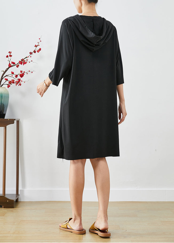 Black Cotton Loose Sweatshirts Dress Oversized Zippered Summer