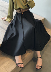 Black Cotton Skirt Exra Large Hem Wrinkled High Waist Spring