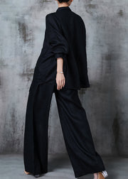 Black Cotton Two Pieces Set Oversized Pockets Summer