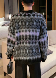 Black Cozy Patchwork Cotton Knit Fall Men Sweaters O Neck