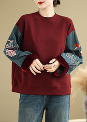 Black Denim Patchwork Cotton Pullover Embroidered Spring