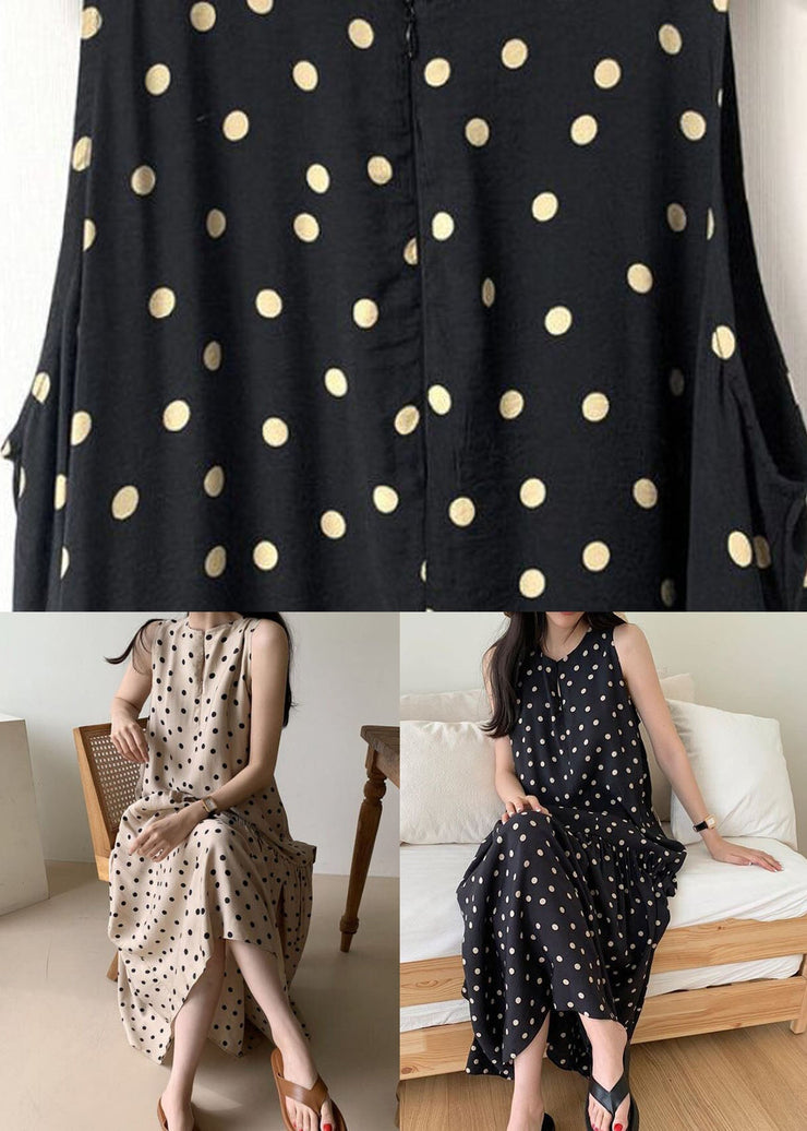 Black Dot Print Cotton Holiday Dresses O Neck Sleeveless