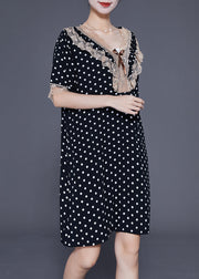 Black Dot Print Cotton Vacation Dresses Oversized Summer