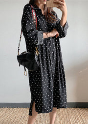 Black Dot Side Open Maxi Dress Long Sleeve