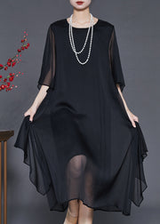 Black Draping Chiffon Maxi Dresses Oversized Summer