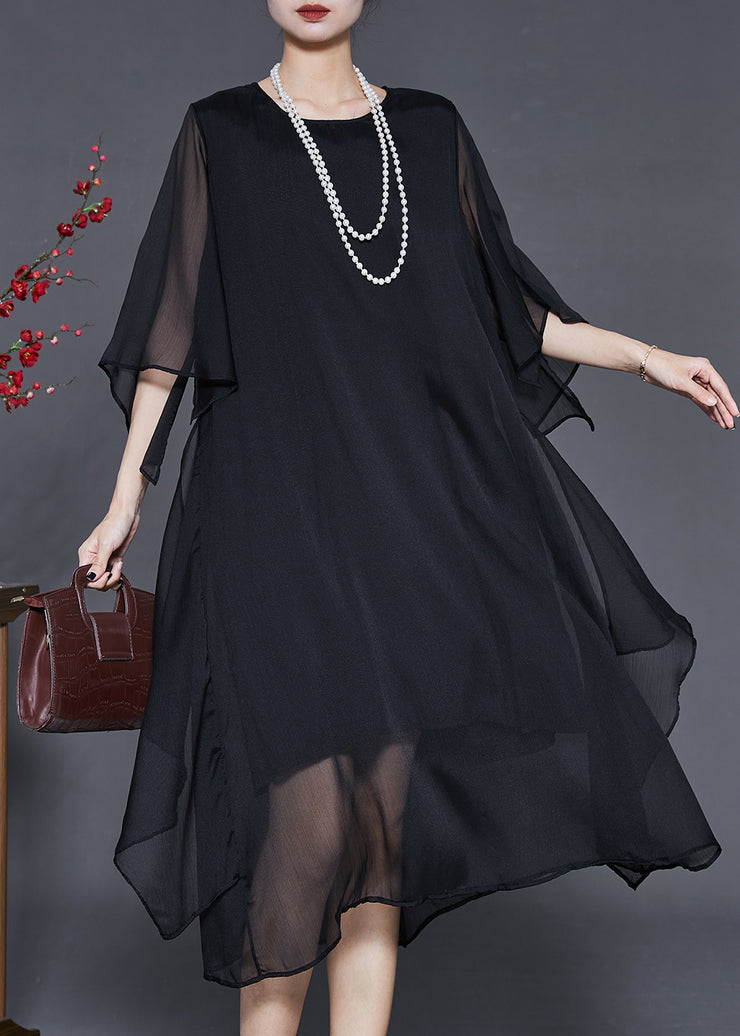 Black Draping Chiffon Maxi Dresses Oversized Summer