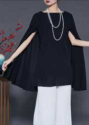 Black Draping Chiffon Shirt Top Cloak Sleeves