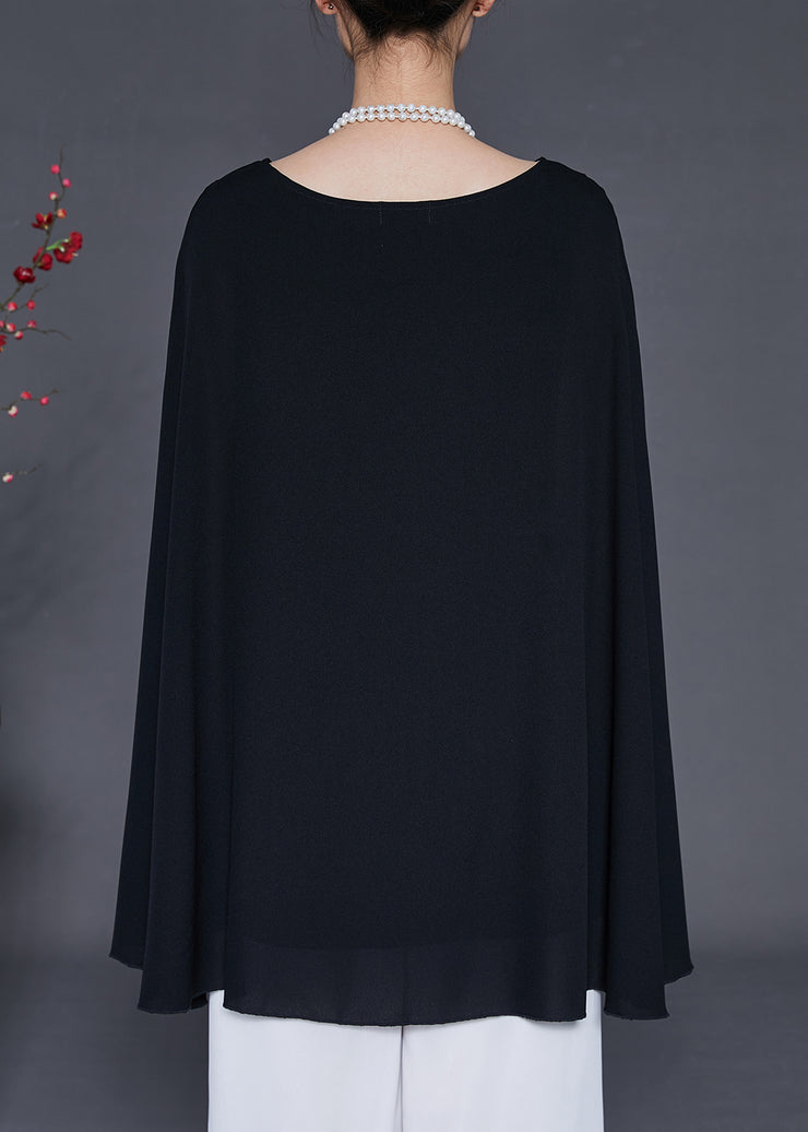Black Draping Chiffon Shirt Top Cloak Sleeves