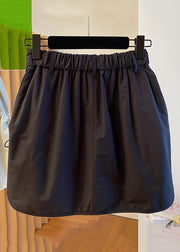 Black Drawstring Pockets Cotton Skirts Elastic Waist