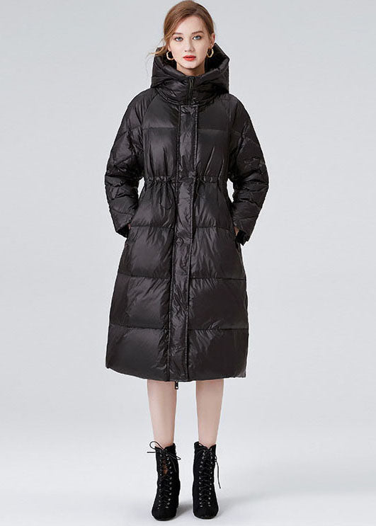 Black Duck Down Cinch Coats In Winter Hooded Drawstring Winter