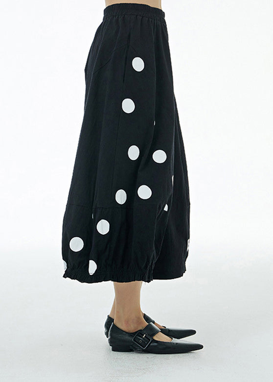 Black Elastic Waist Cotton Wide Leg Pants