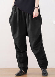 Black Elastic Waist Linen Beam Pants Fall