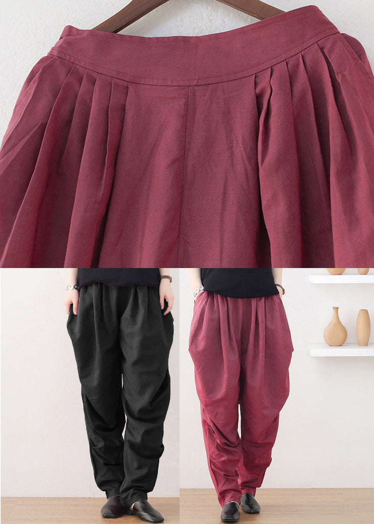 Black Elastic Waist Linen Beam Pants Fall