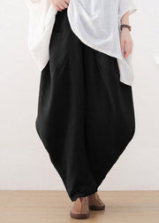 Black Elastic Waist Pockets Wide Leg Pants Fall