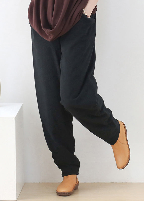 Black Elastic Waist Thick Beam Pants Winter