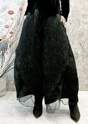 Black Elastic Waist Tulle Wide Leg Pants Spring