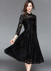 Black Embroideried Lace Vintage Dress Stand Collar Fall