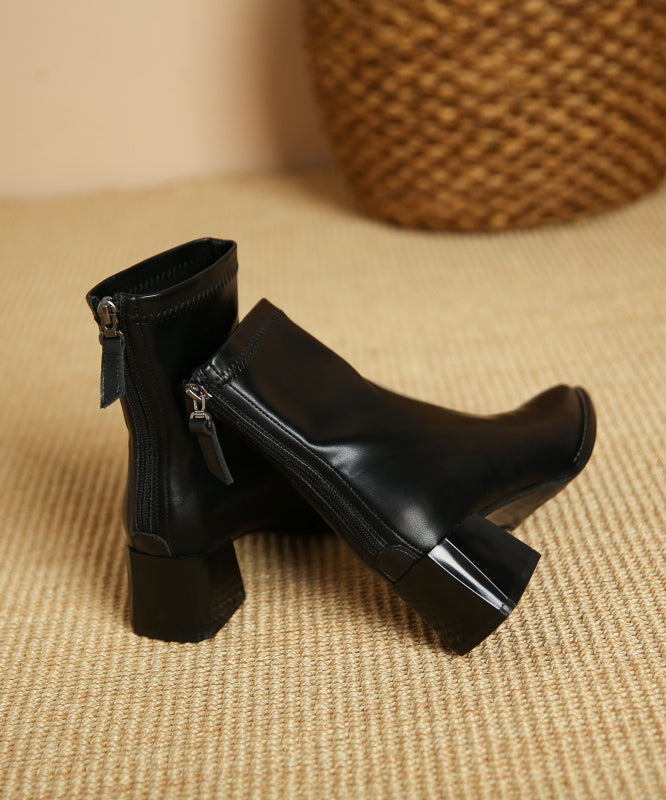 Black Fashion Faux Leather Chunky Heel Boots Splicing Zippered