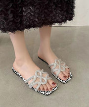 Black Fashion Zircon Splicing Flats Slide Sandals Peep Toe