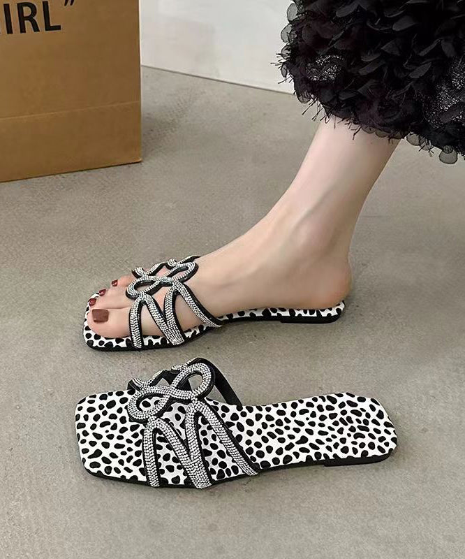 Black Fashion Zircon Splicing Flats Slide Sandals Peep Toe