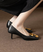 Black Faux Leather Square Toe Sequined Splicing High Heels