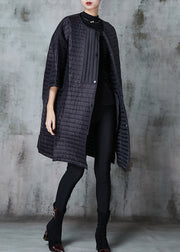 Black Fine Cotton Filled Coats O-Neck Oversized Half Sleeve