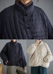 Black Fine Cotton Filled Jacket Oversized Chinese Button Winter