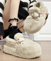 Black Fuzzy Wool Lined Platform Stylish Splicing Flat Shoes