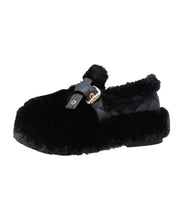 Black Fuzzy Wool Lined Platform Stylish Splicing Flat Shoes