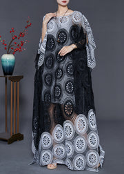 Black Grey Patchwork Lace Long Smock Hollow Out Summer