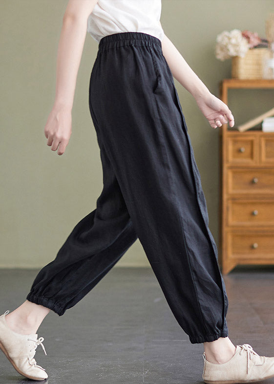 Black High Waist Cozy Solid Crop Pants