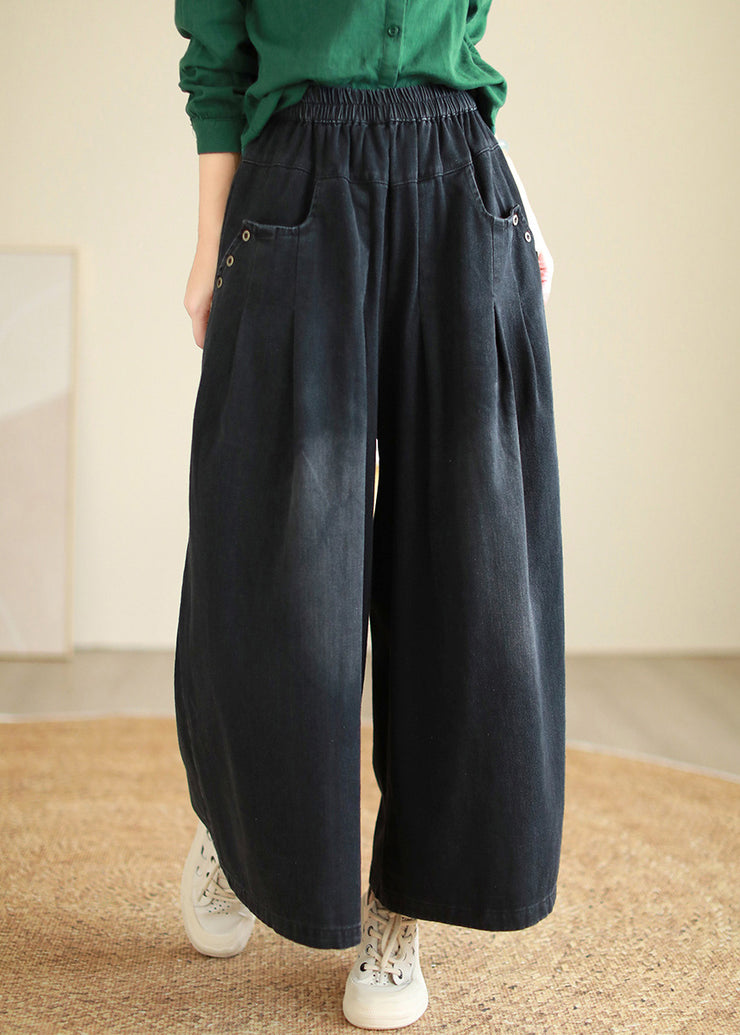 Black High Waist Wide Leg Patchwork Pants