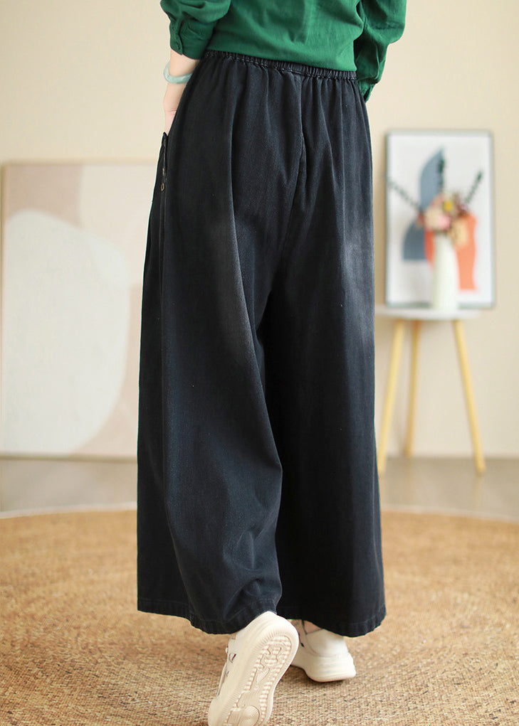 Black High Waist Wide Leg Patchwork Pants