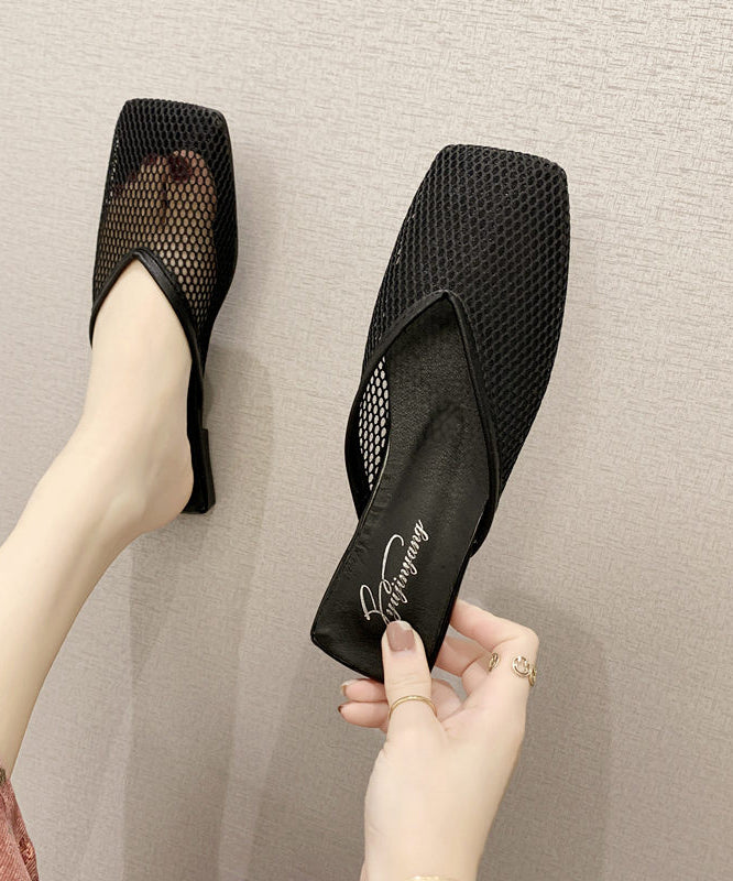 Black Hollow Out Breathable Mesh 2024 New Slide Sandals