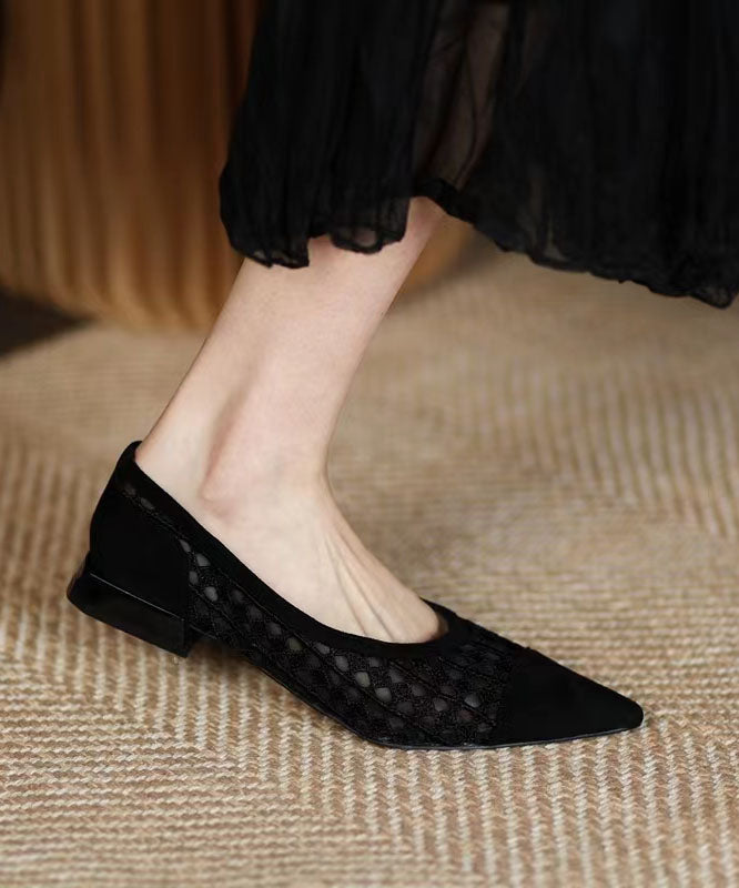 Black Hollow Out Breathable Tulle Women Splicing Flats