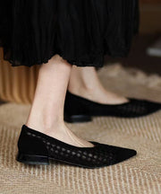 Black Hollow Out Breathable Tulle Women Splicing Flats