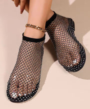 Black Hollow Out Zircon Flat Sandals Breathable Mesh 2025 New