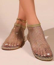 Black Hollow Out Zircon Flat Sandals Breathable Mesh 2025 New