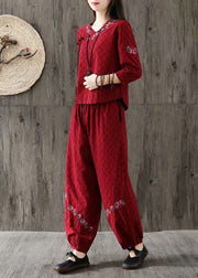 Black Jacquard Cotton Two Piece Set Women Clothing Embroideried Oriental Button Spring