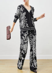 Black Jacquard Knit Two Pieces Set Hooded Spring