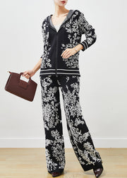 Black Jacquard Knit Two Pieces Set Hooded Spring