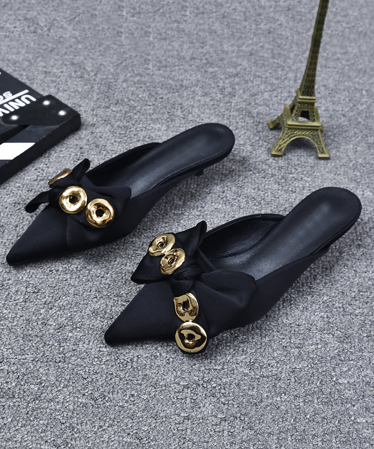 Black Kitten Stylish Splicing Bow Sequined Slide Sandals Pointed Toe