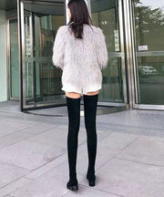 Black Knee Boots Chunky Suede Fashion Versatile