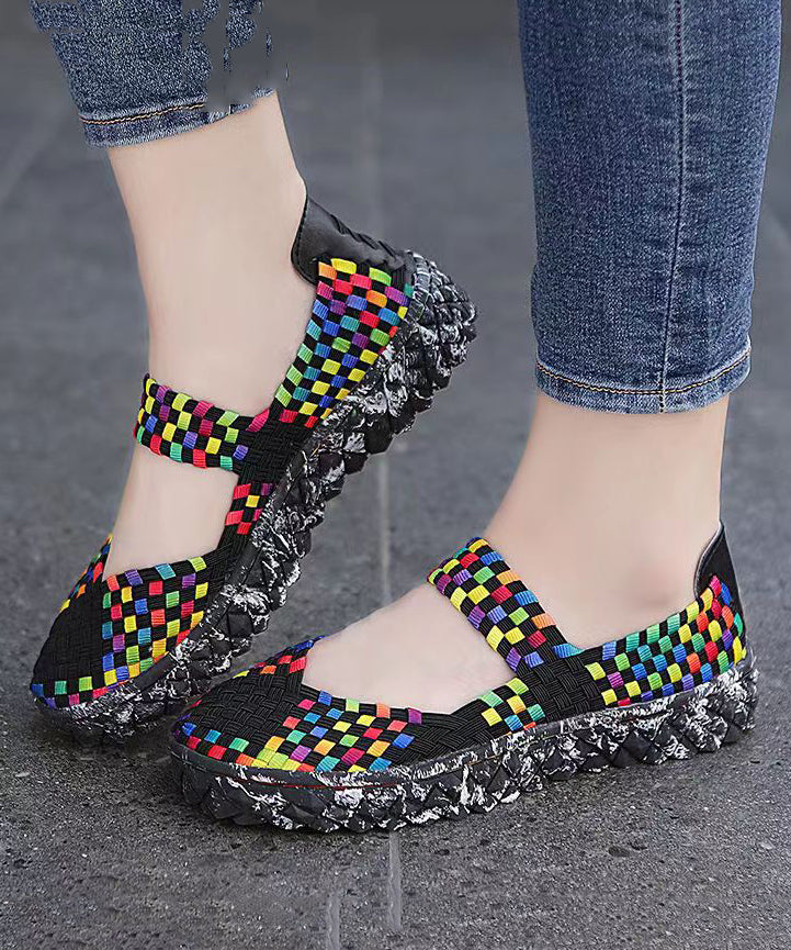 Black Knit Fabric Comfortable Splicing Flat Feet Shoes