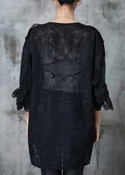 Black Lace Dress Embroidered Ruffles Spring