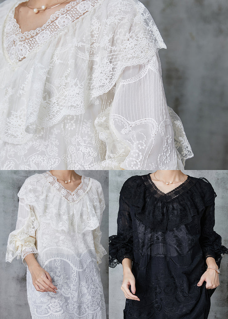 Black Lace Dress Embroidered Ruffles Spring