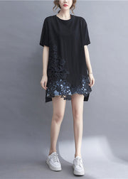 Black Lace Patchwork Cozy Top Short Sleeve