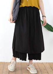 Black Lace Solid Linen Pants Skirt Elastic Waist Summer